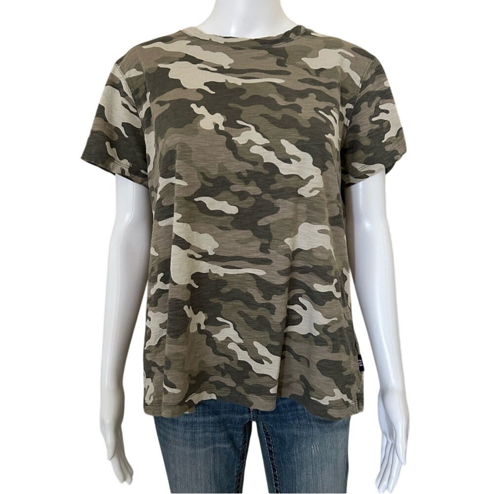 GAP Camo Short Sleeve Crew Neck T- Shirt Cotton Size Large